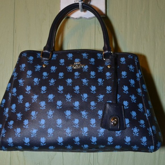 Coach Handbags - Coach Badlands Dark Blue Rose Floral Margot Bag 38215